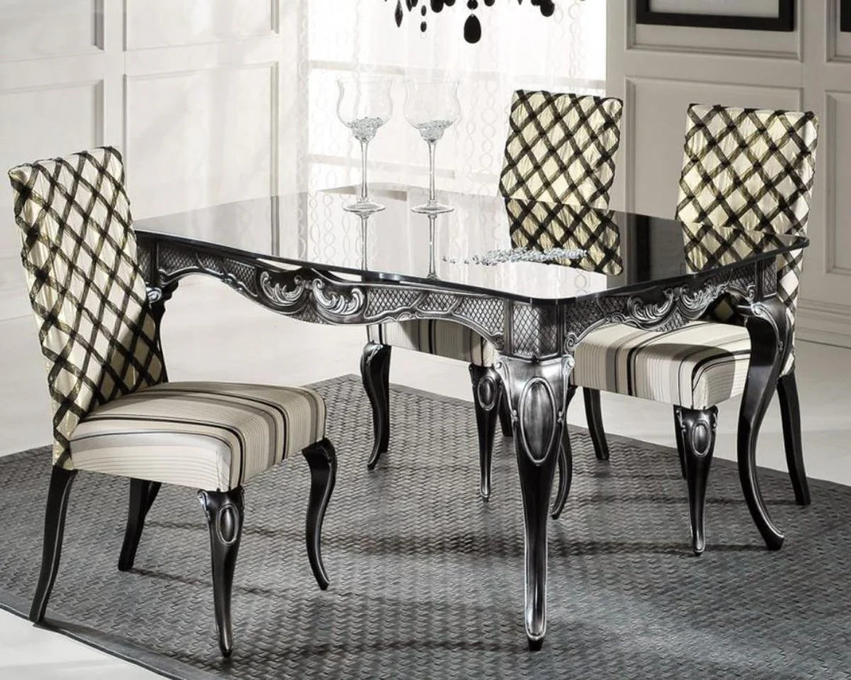 Casa Padrino mesa de comedor barroco de lujo con placa de vidrio negro / plata - Varios Tama?os - Mesa de comedor noble en estilo barroco - Muebles de comedor barrocos
