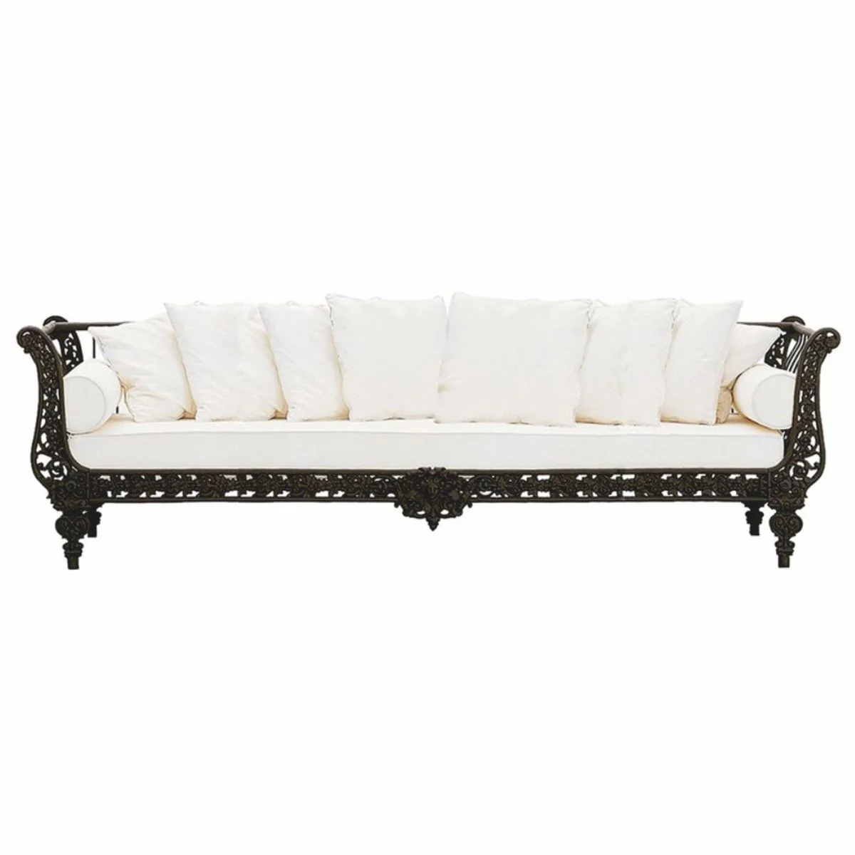 Casa Padrino Sof¨¢ Barroco de Lujo Negro / Blanco 300 cm - Muebles Barrocos para Hotel y Jard¨ªn