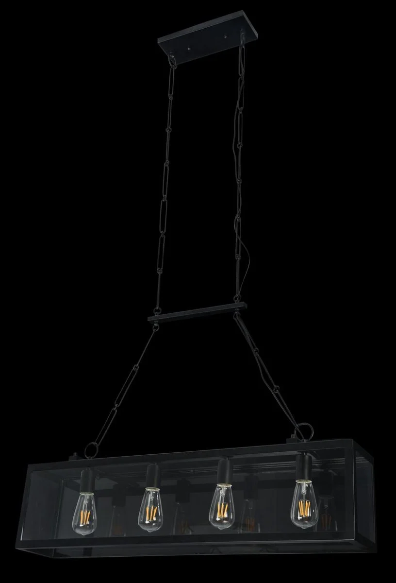 Casa Padrino Hanging Lamp Black 91.5 x 17.6 x H. 29.1 cm - Hanging Lamp with Forged Frame and Bordered Glass