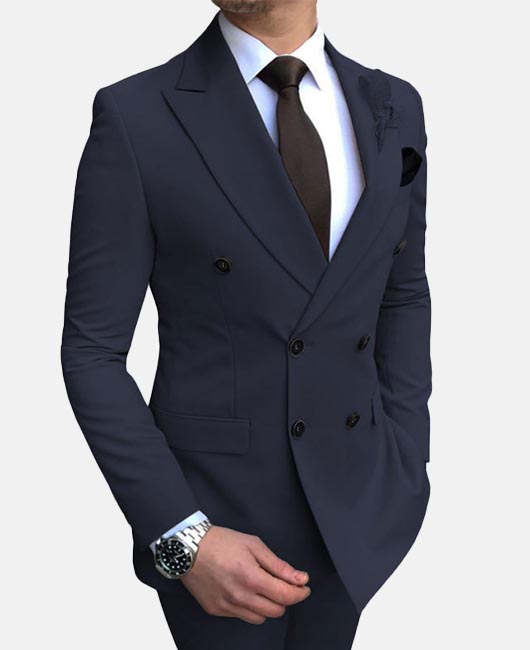 Elegant Plain Lapel Collar Double Breasted Blazer & Pants 2Pcs Set