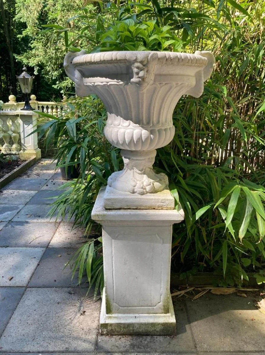 Casa Padrino maceta barroco con columna blanco Ø 73 x A. 141 cm - Magnífica macetero con columna de jardín en estilo barroco - Accesorios de decoración de jardín barroco