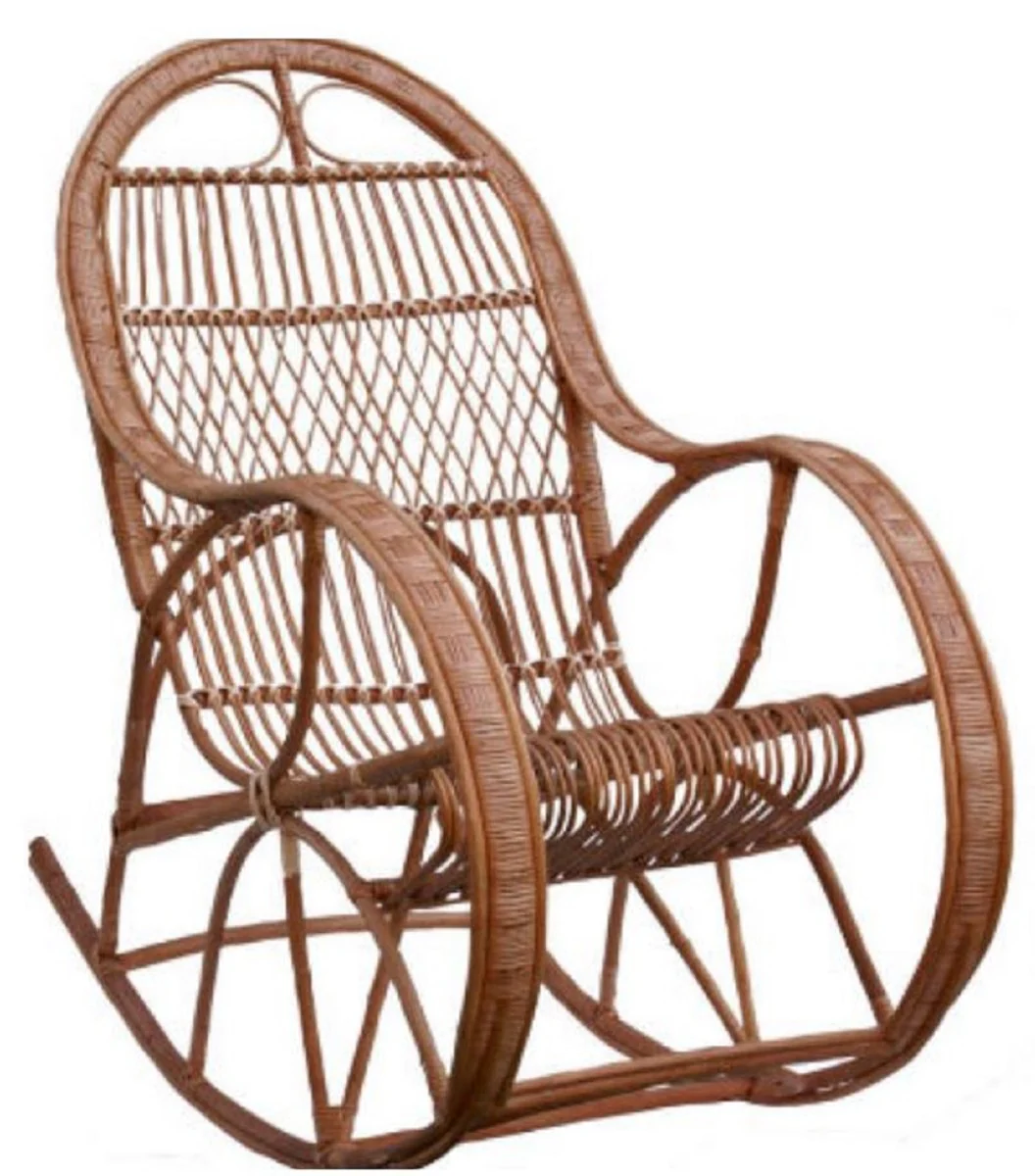 Casa Padrino mecedora de lujo marr¨®n 53 x 120 x A. 115 cm - Mecedora de rat¨¢n hecha a mano con reposabrazos - Muebles de sal¨®n - Muebles de jard¨ªn - Muebles de rat¨¢n - Muebles de lujo