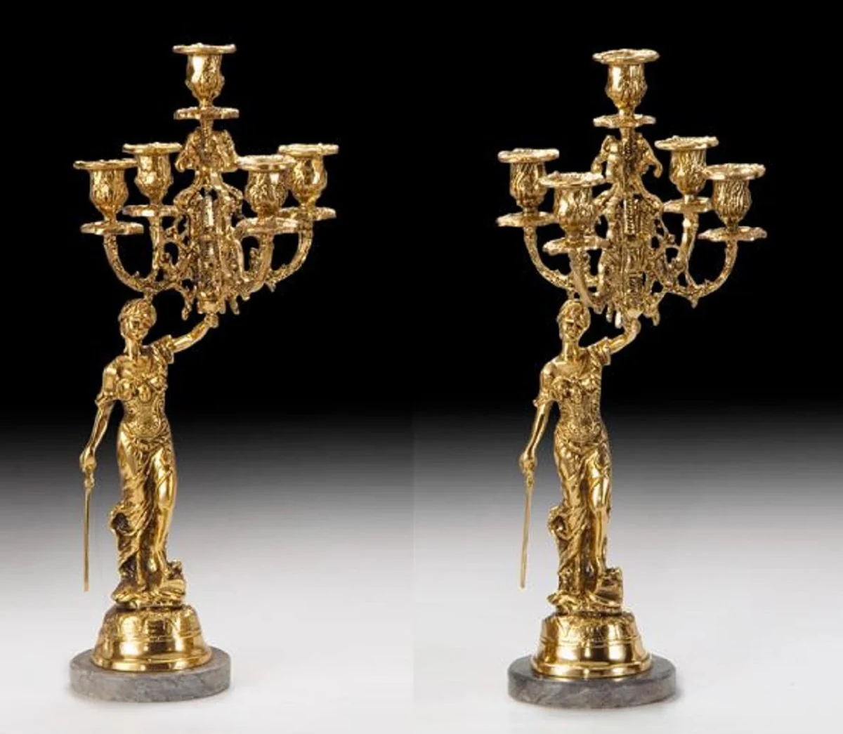 Casa Padrino conjunto de portavelas barroco de lujo oro / gris Ø 22 x A. 48 cm - Portavelas de bronce de estilo barroco hecho a mano - Accesorios barrocos - Interior barroco - noble y magnífico