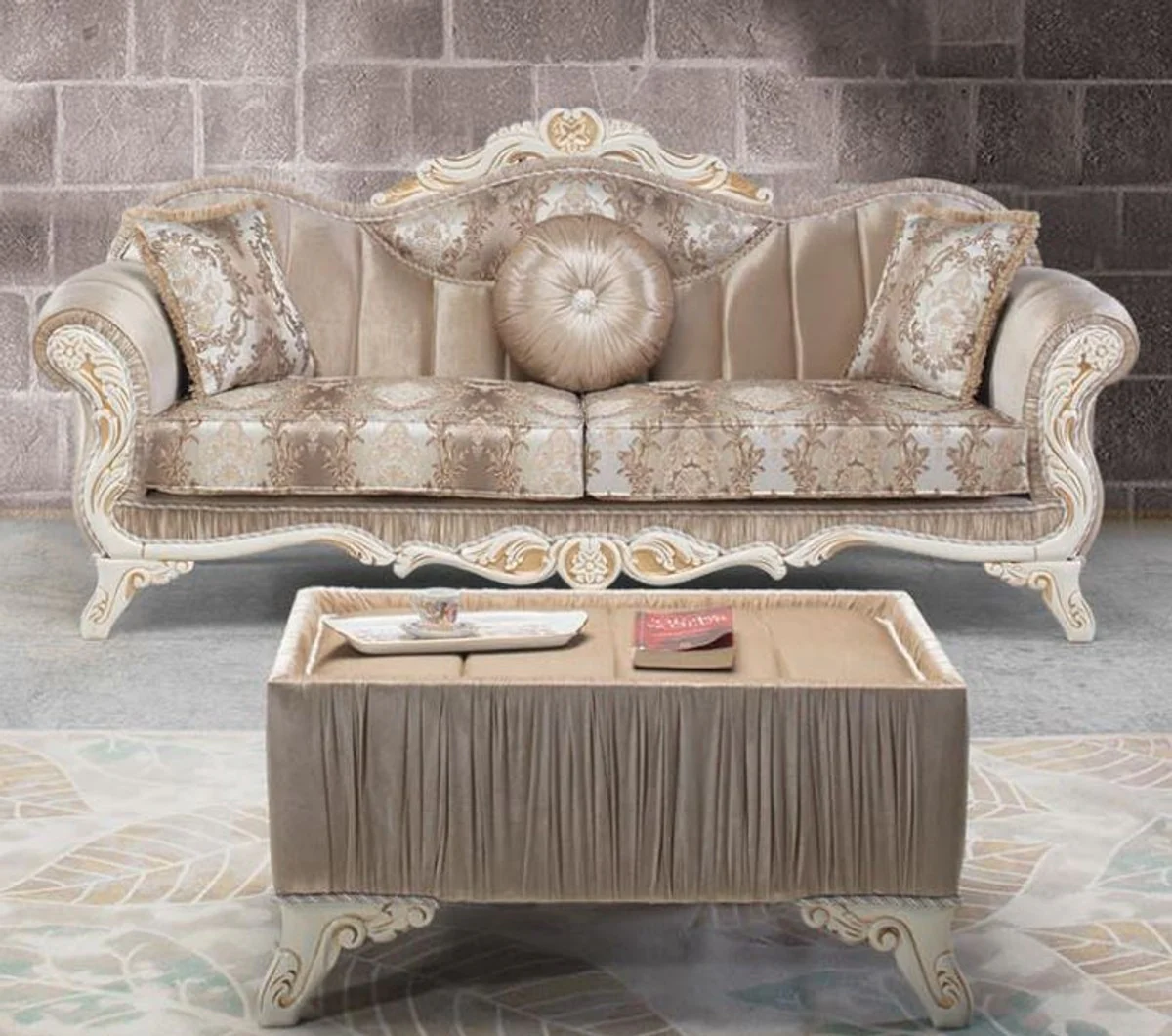 Casa Padrino mesa auxiliar barroco de lujo beige / blanco / oro 91 x 63 x A. 42 cm - Muebles de Sal¨®n Barrocos
