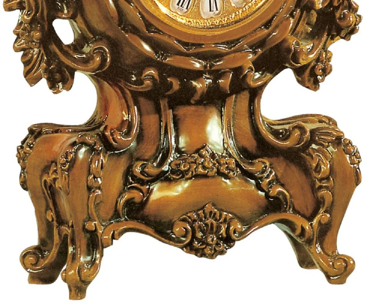 Casa Padrino reloj de mesa barroco de lujo marrón / oro - Magnífico reloj de estilo barroco - Reloj de sobremesa barroco tallado a mano - Calidad de lujo - Hecho en Italia