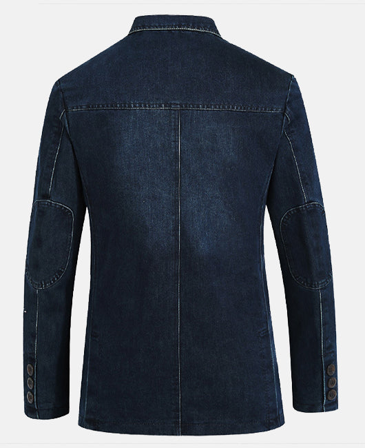 Solid Denim Lapel Neck Blazer