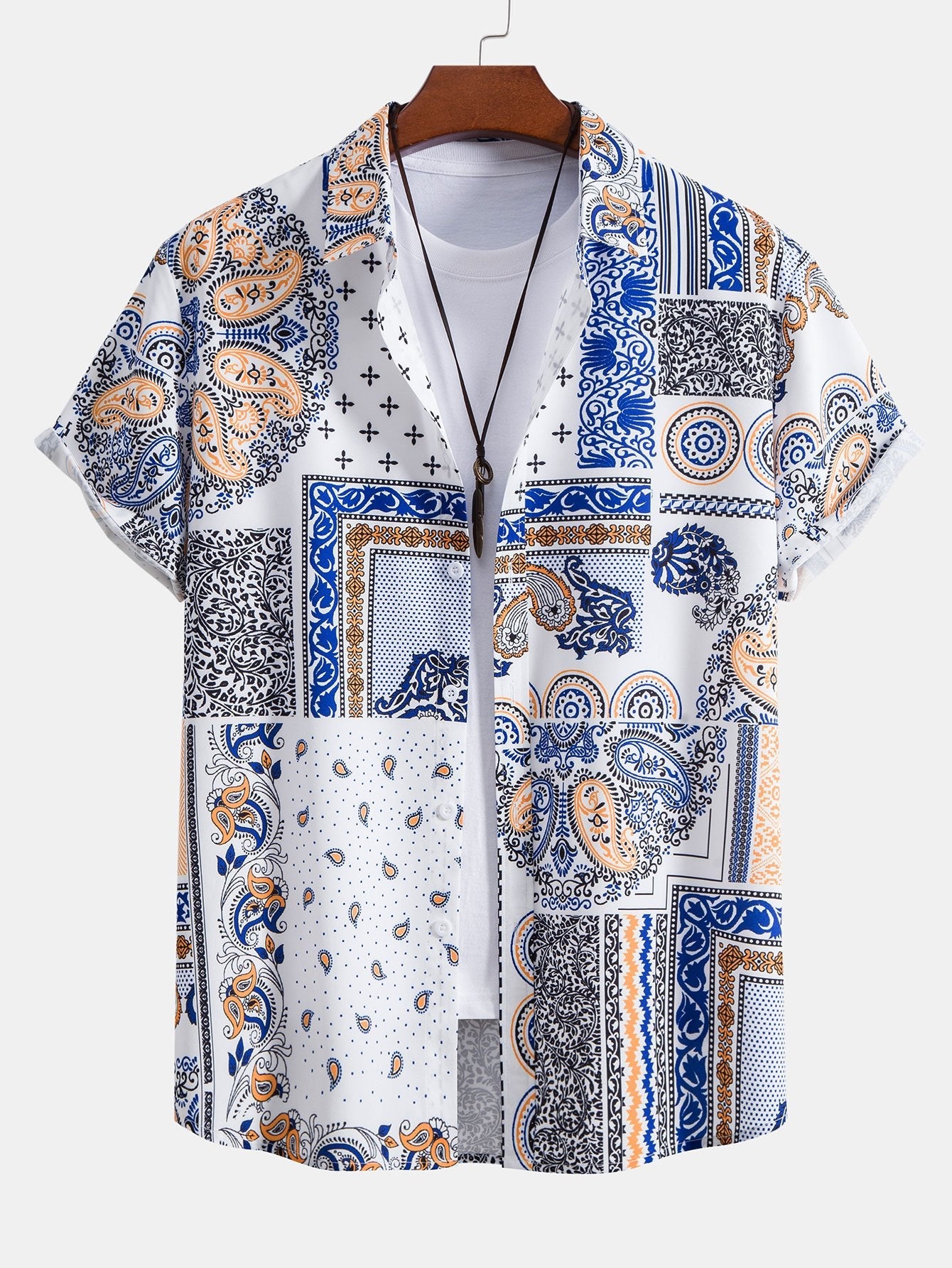 Paisley Patchwork Print Button Up Shirt & Swim Shorts