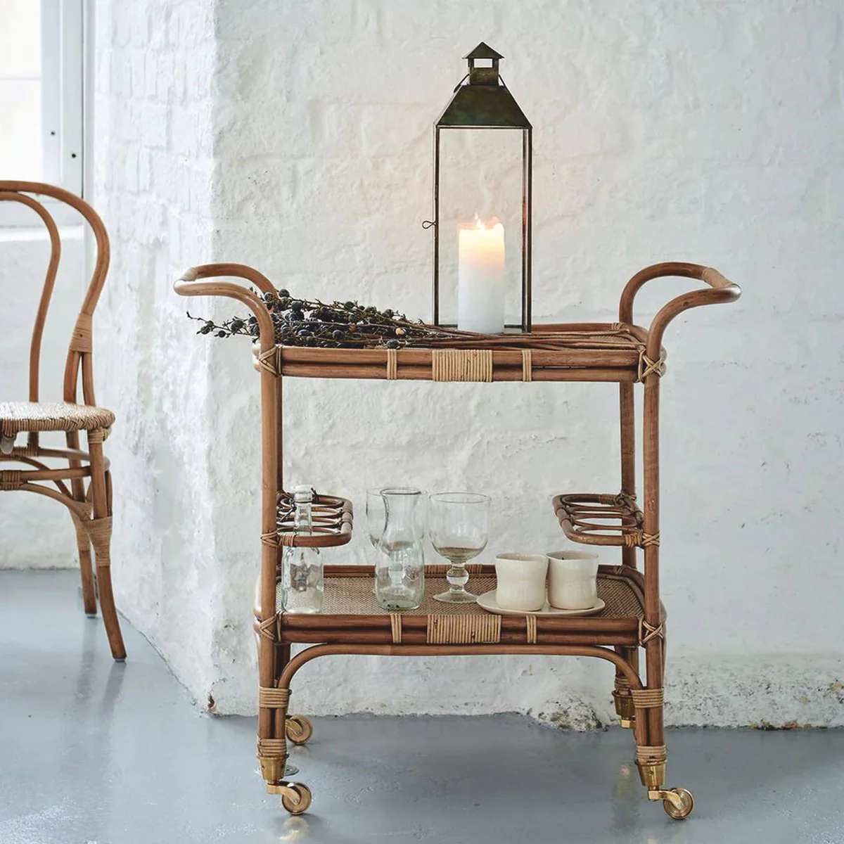 Casa Padrino Carrito de Servicio de Lujo Marr¨®n / Natural 89 cm - Carrito de Hotel