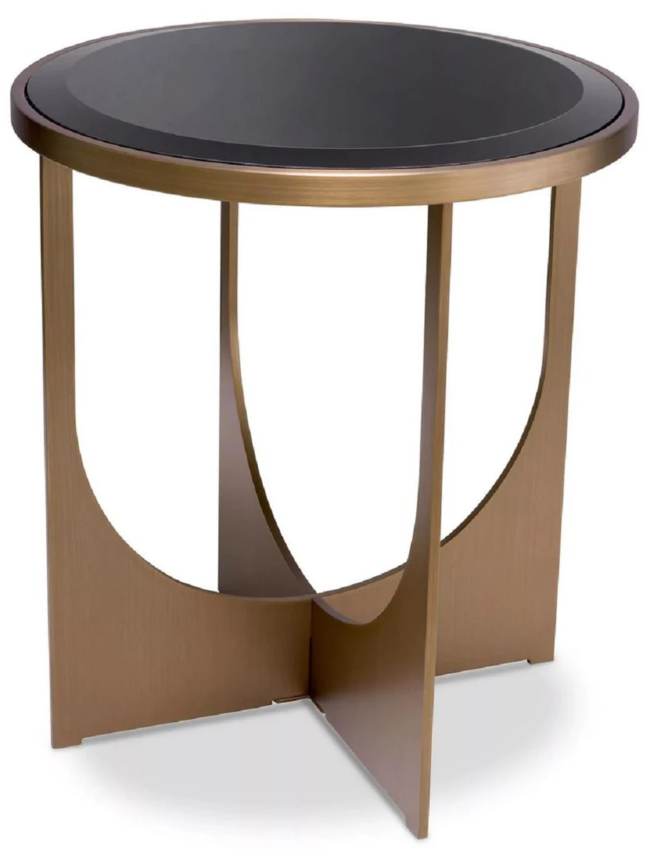 Casa Padrino mesa auxiliar de lujo lat¨®n / negro ? 40,5 x A. 44,5 cm - Mesa redonda de acero inoxidable con tapa de vidrio - Muebles de lujo - Muebles de sal¨®n - Interiores de sal¨®n de lujo