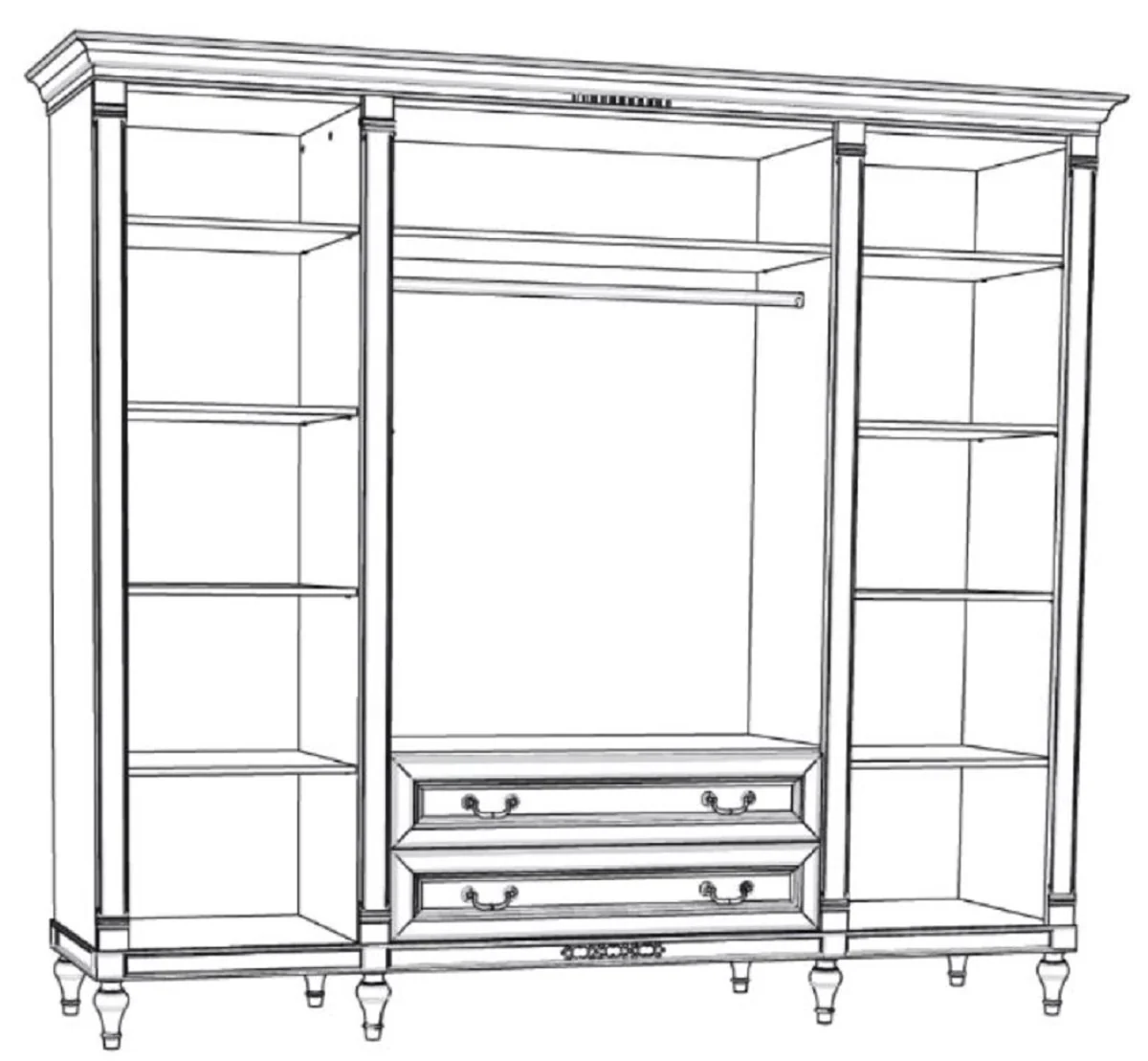 Casa Padrino armario de dormitorio Art Nouveau de lujo crema 238 x 64,7 x A. 210,6 cm - Armario de madera maciza con 4 puertas y 2 cajones - Muebles de Dormitorio Barroco y Art Nouveau