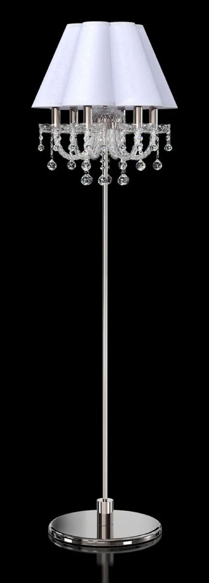 Casa Padrino lámpara de pie de cristal barroco de lujo plata / blanco Ø 45 x A. 160 cm - Magnífica lámpara de pie con cristal de Bohemia - Luces de cristal barroco - Calidad de Lujo