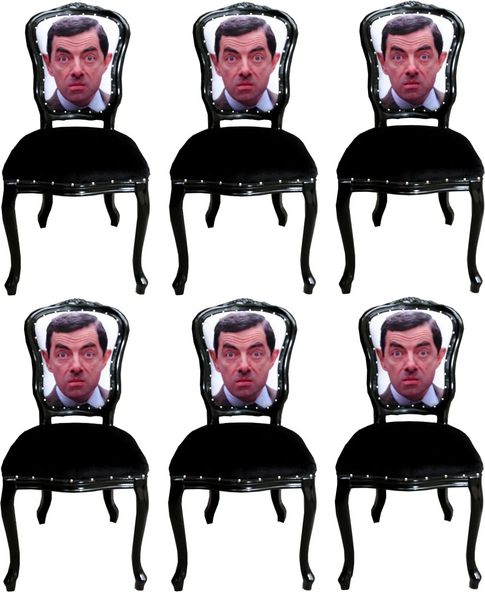 Casa Padrino Conjunto de Sillas de Comedor Barroco de Lujo Caricatura Multicolor / Negro 55 x 54 x H. 103 cm - 6 Sillas de Comedor Hechas a Mano - Sillas de Dise?o - Muebles de Comedor Barrocos