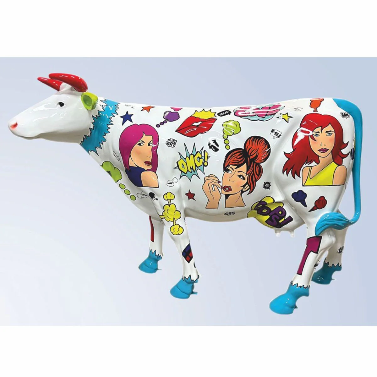 Casa Padrino escultura decorativa XXL vaca blanco / colorido 223 x 70 x A. 147 cm