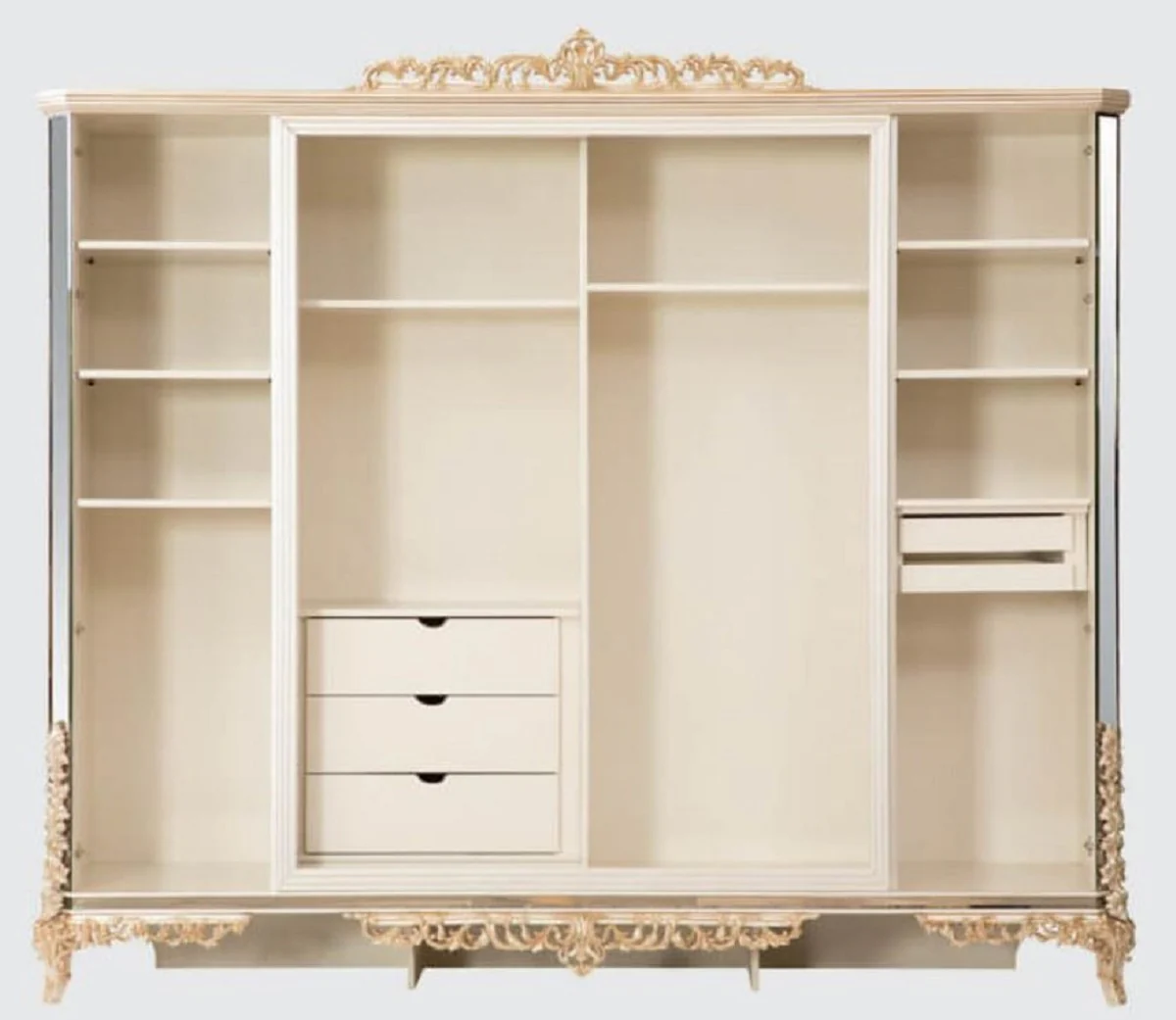 Casa Padrino armario de dormitorio barroco de lujo blanco / oro - Magn¨ªfico armario de madera maciza en estilo barroco - Muebles de dormitorio barrocos