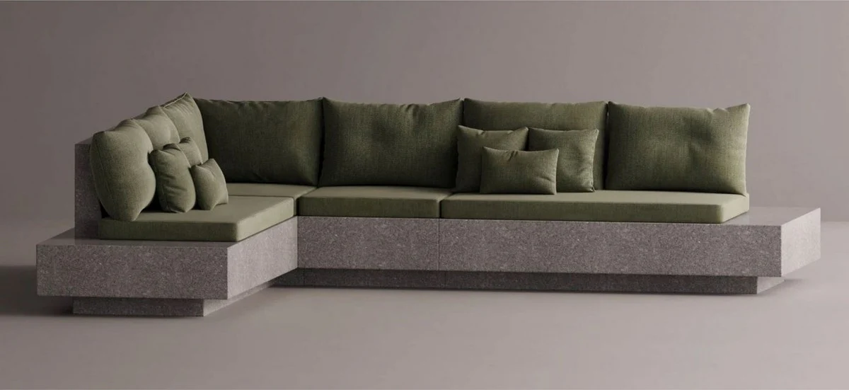 Casa Padrino sof¨¢ esquinero de lujo verde / gris 325 x 265 cm - Sof¨¢ modular de hormig¨®n resistente a la intemperie