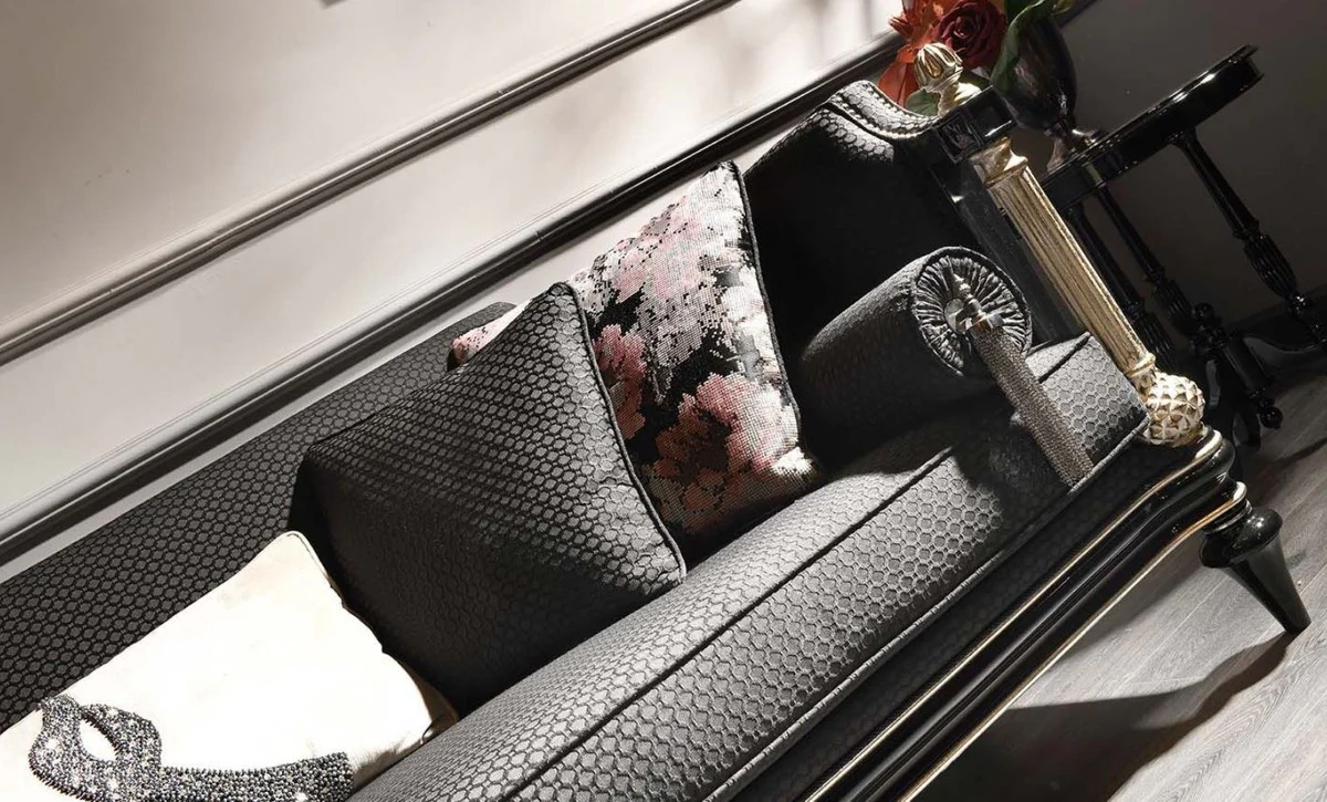 Casa Padrino sof¨¢ barroco de lujo negro / gris / plata / oro antiguo 250 x 95 x A. 80 cm - Magn¨ªfico Sof¨¢ de Estilo Barroco