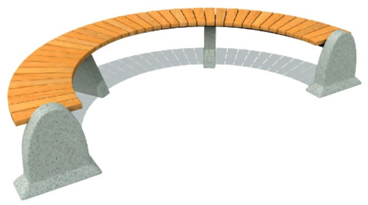 Casa Padrino banco de parque - Banco de ciudad semicircular natural / gris 280 cm - Muebles de parque y exterior