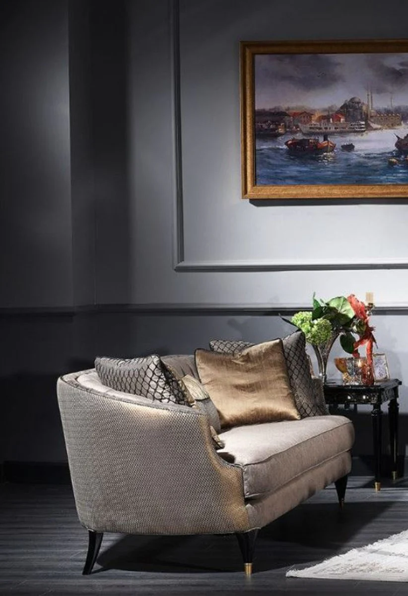 Casa Padrino sof¨¢ barroco de lujo gris / negro / oro 231 x 94 x A. 83 cm - Muebles de Sal¨®n Barrocos