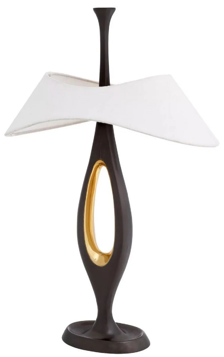 Casa Padrino lámpara de mesa de lujo bronce de cañón / latón / blanco 41,5 x A. 63 cm - Lámpara de escritorio de latón con pantalla - Lámparas de mesa de lujo - Muebles de lujo - Interior de lujo