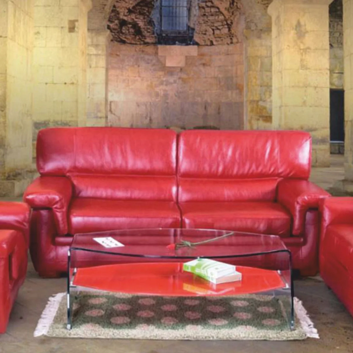 Casa Padrino sof¨¢ cama de cuero de lujo rojo / marr¨®n Al. 200 cm - Muebles de cuero genuino