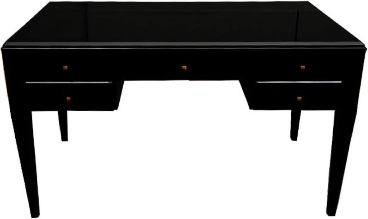 Casa Padrino escritorio neocl¨¢sico de lujo negro alto brillo 140 x 70 x A. 81 cm - Mesa de oficina neocl¨¢sica de madera maciza con 5 cajones - Muebles de Oficina