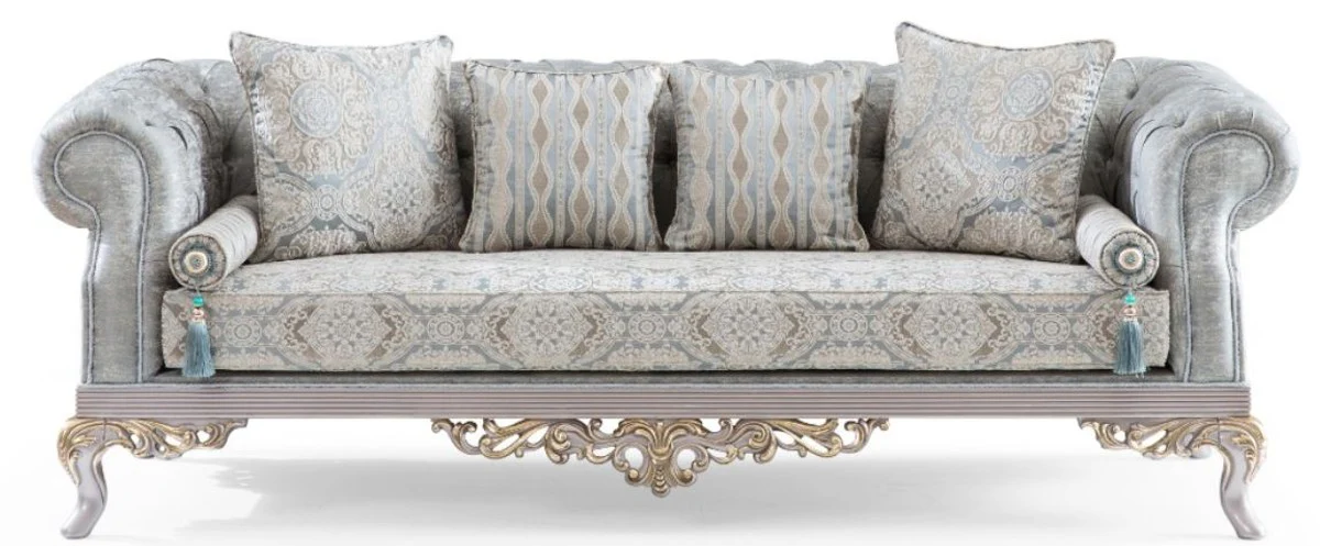 Casa Padrino conjunto de sala de estar barroco de lujo turquesa / plata / oro - 2 Sof¨¢s y 2 Sillones y 1 Mesa de Centro - Muebles de sala en estilo barroco - Noble y Adornado