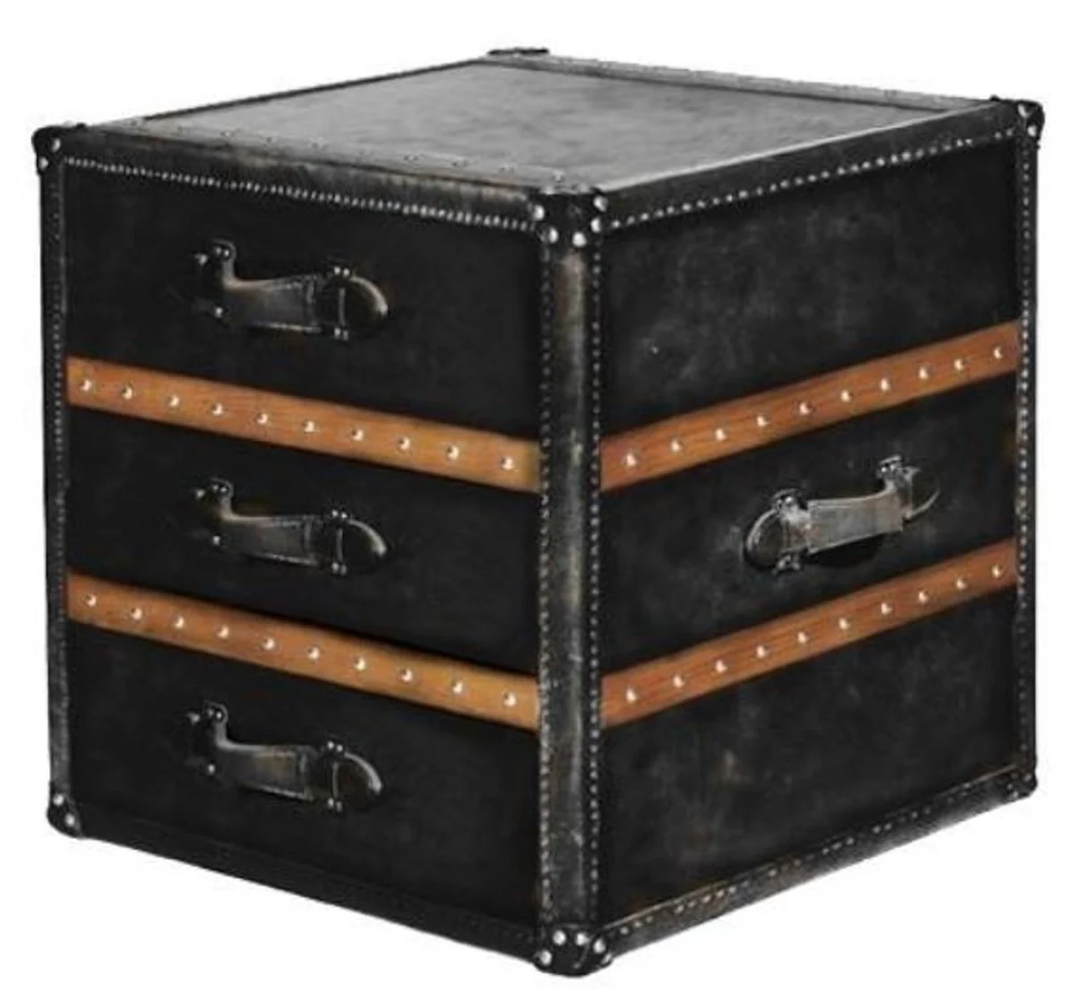 Casa Padrino luxury side table with 2 drawers black / brown 52 x 48 x H. 50 cm - Handmade Side Table in Suitcase Look