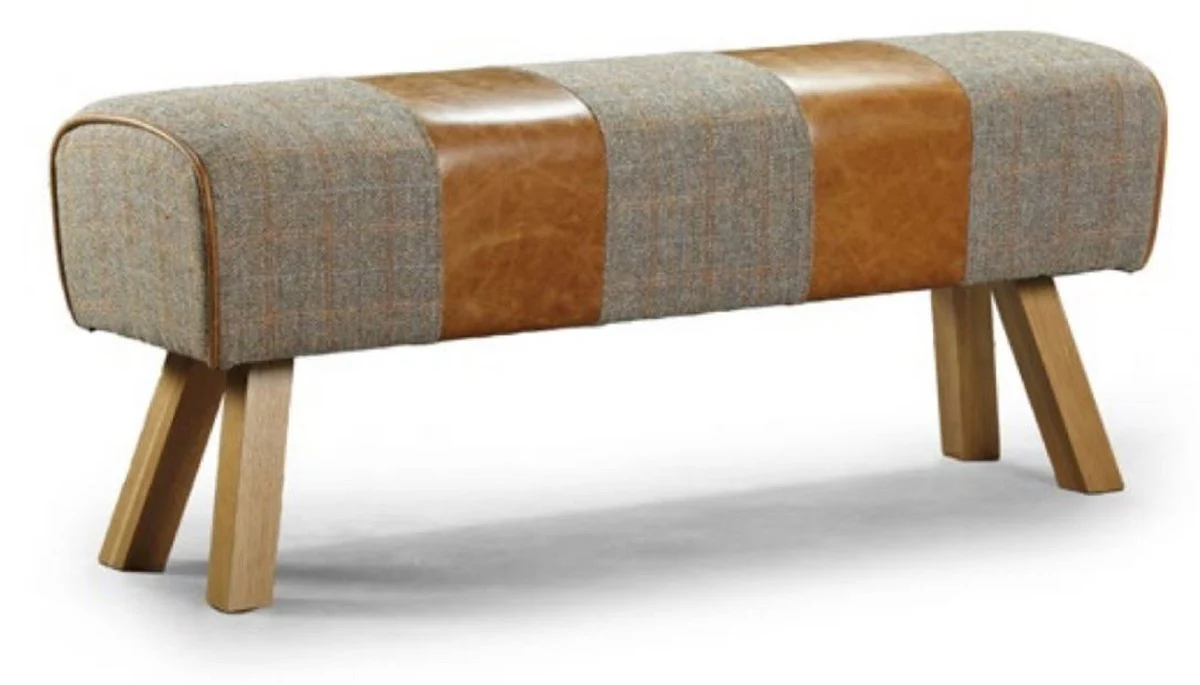 Casa Padrino banco de lujo gris / marr¨®n / natural 132 x 37 x A. 53 cm - Banco de madera maciza en ¨®ptica banco gimn¨¢stico - Muebles de sal¨®n