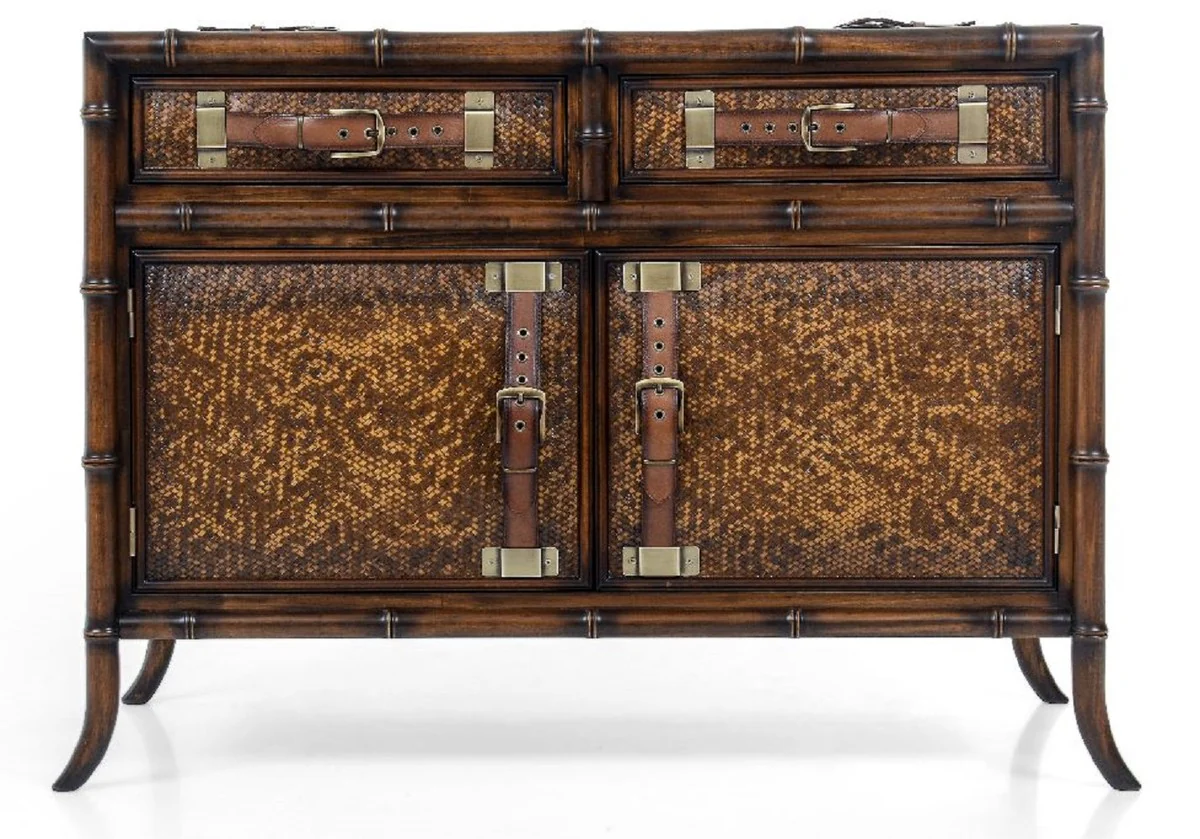 Casa Padrino aparador de estilo vintage de lujo marrón 114 x 50 x A. 80 cm - Armario de madera maciza con 2 cajones y 2 puertas - Muebles de madera maciza - Muebles de estilo vintage de lujo