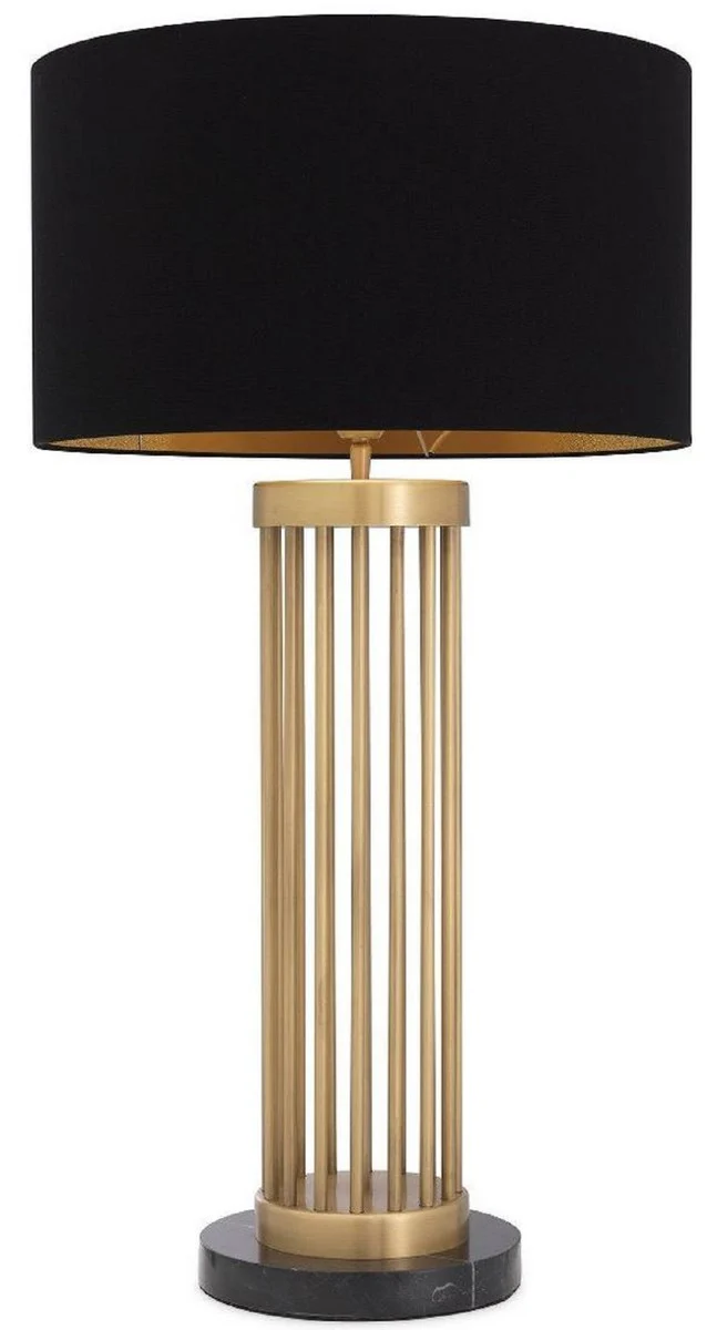 Casa Padrino lámpara de mesa de lujo latón antiguo / negro Ø 45 x A. 83 cm - Lámpara de escritorio moderna de metal con base de mármol y pantalla redonda - Lámpara de salón