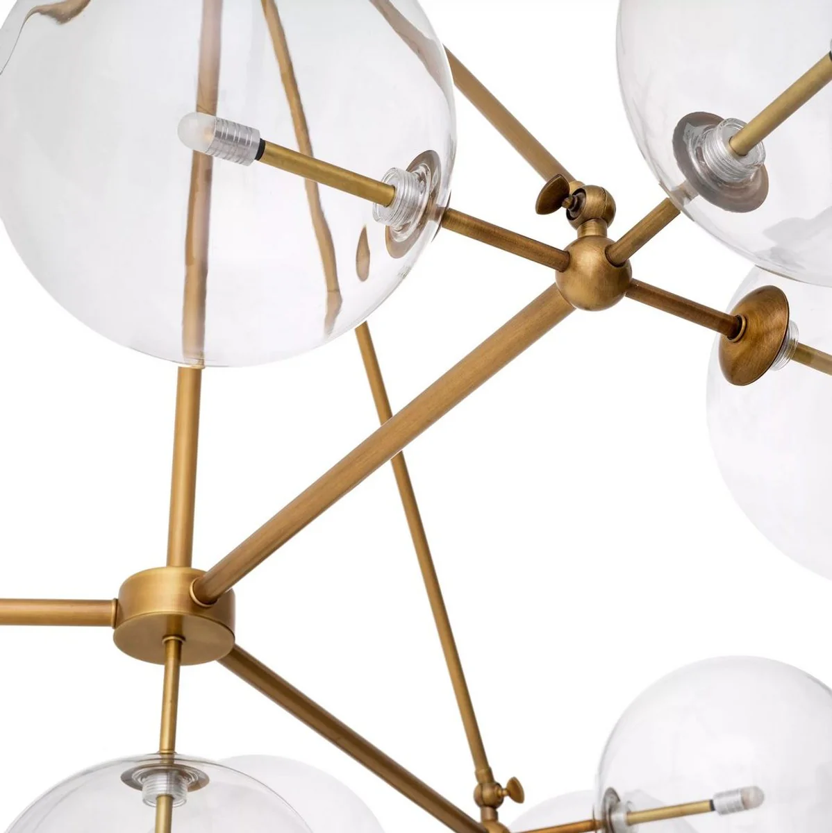 Casa Padrino lámpara de araña halógena de lujo latón antiguo Ø 140 x A. 90 cm - Lámpara de araña de salón con pantallas de cristal redondas - Lámpara de araña de hotel y de restaurante