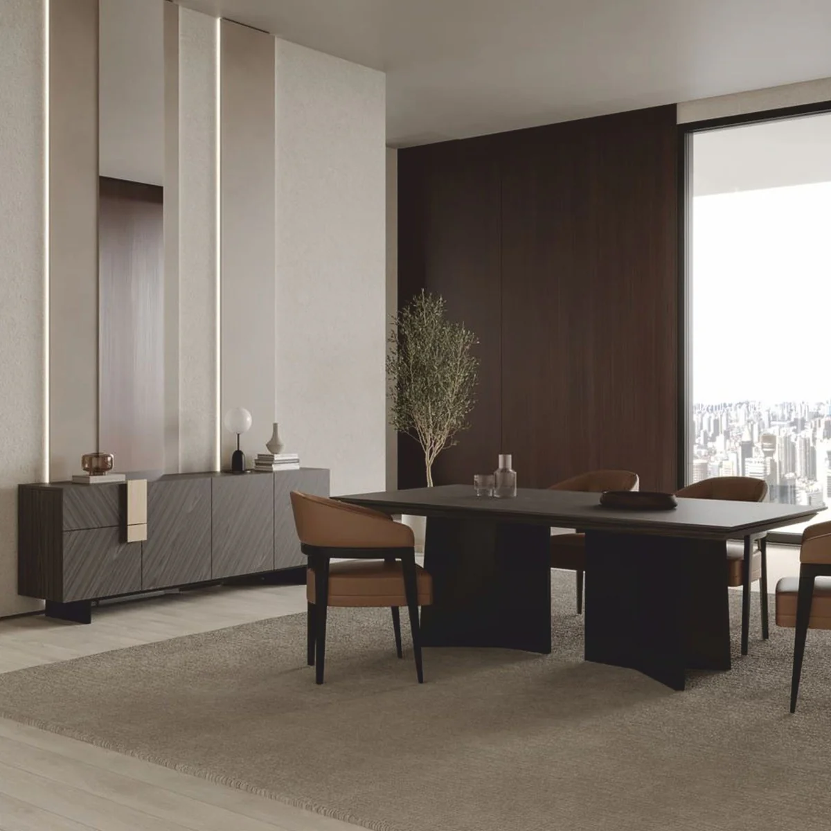 Casa Padrino aparador de lujo gris / negro / latón 220 cm - Muebles de hotel y comedor