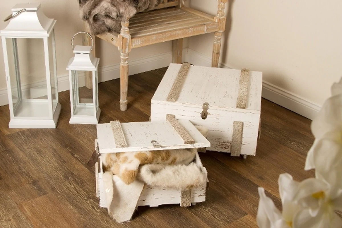 Casa Padrino los cofres de madera de stile country pad de est¨¢n decorados con 2 antig¨¹edades en blanco - Sal¨®n Deco