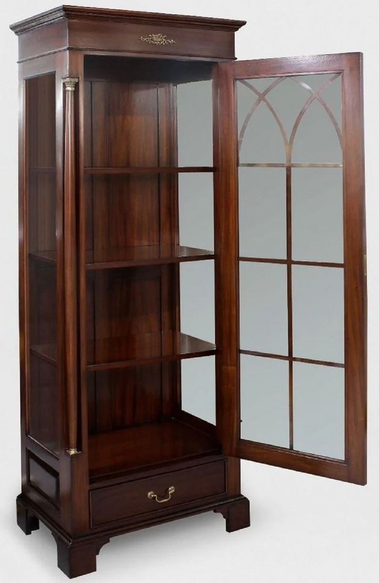 Casa Padrino vitrina de lujo marr¨®n oscuro 70 x 45 x A. 192 cm - Vitrina de caoba con puerta de vidrio y caj¨®n - Muebles de sal¨®n de caoba de lujo