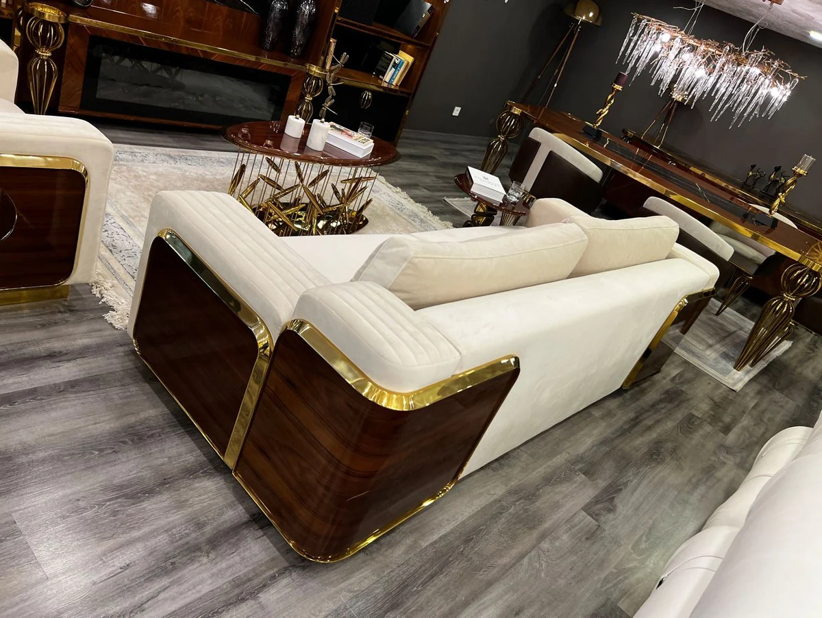 Casa Padrino mesa de centro de lujo marr¨®n / oro 120 x 51 x A. 47 cm - Mesa de sal¨®n ovalada de acero inoxidable con tablero de madera maciza - Muebles de sal¨®n - Muebles de lujo