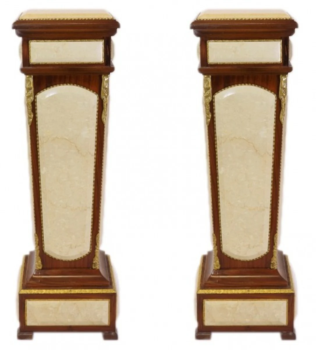 Casa Padrino Baroque columns Set Mahogany / cream with marble top (2 pcs)