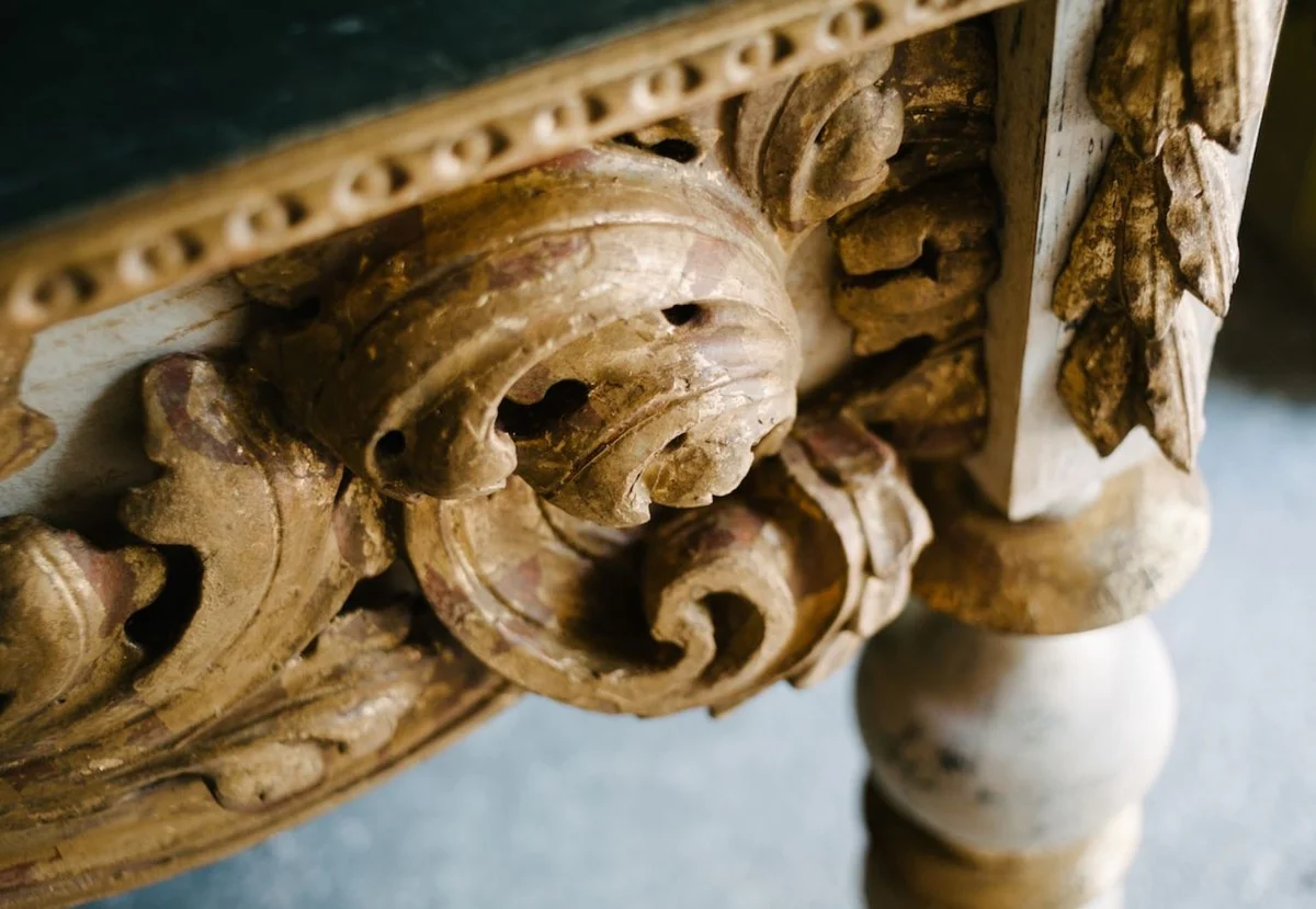 Casa Padrino consola barroco de lujo con encimera de m¨¢rmol blanco antiguo / oro antiguo / negro 190 x 62 x H. 92 cm - Mesa Consola Hecho a Mano Estilo Antiguo