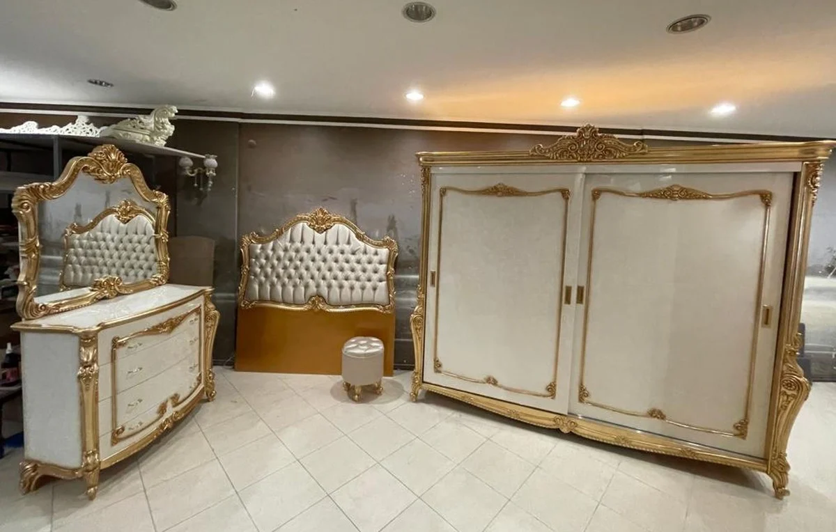 Casa Padrino armario de dormitorio barroco de lujo con 2 puertas correderas blanco / oro