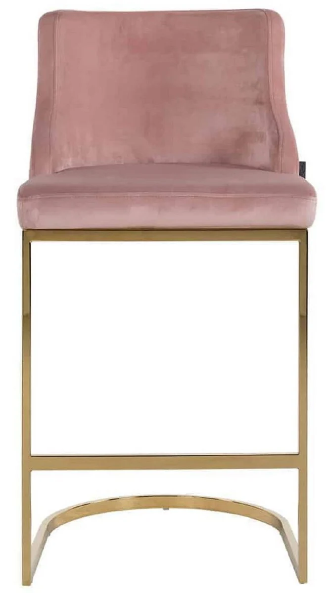Casa Padrino silla de bar de lujo rosa / oro 48 x 49 x A. 103 cm - Taburete de bar tapizado con terciopelo noble y patas de acero inoxidable - Muebles de bar de lujo