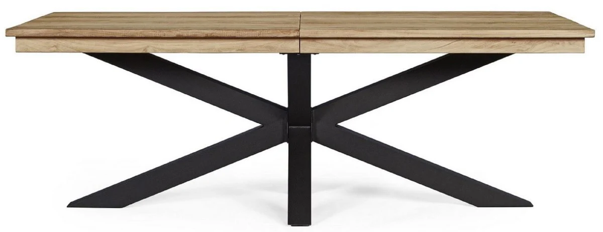Casa Padrino mesa de jard¨ªn de lujo natural / negro 220-300 x 100 x A. 78 cm - Mesa de comedor de jard¨ªn extensible con tablero de teca y patas de aluminio - Muebles de jard¨ªn y terraza de lujo