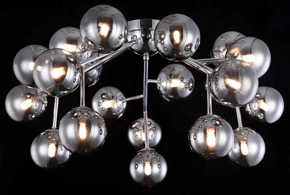 Casa Padrino Living Room Ceiling Lamp Silver Ø 75 x H. 25 cm - Ceiling Light with Spherical Lampshades