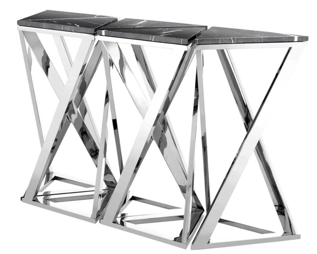Casa Padrino consola de lujo juego de 5 en plata con mármol negro 143 x 41 x H. 80,5 cm - muebles de hotel de diseño