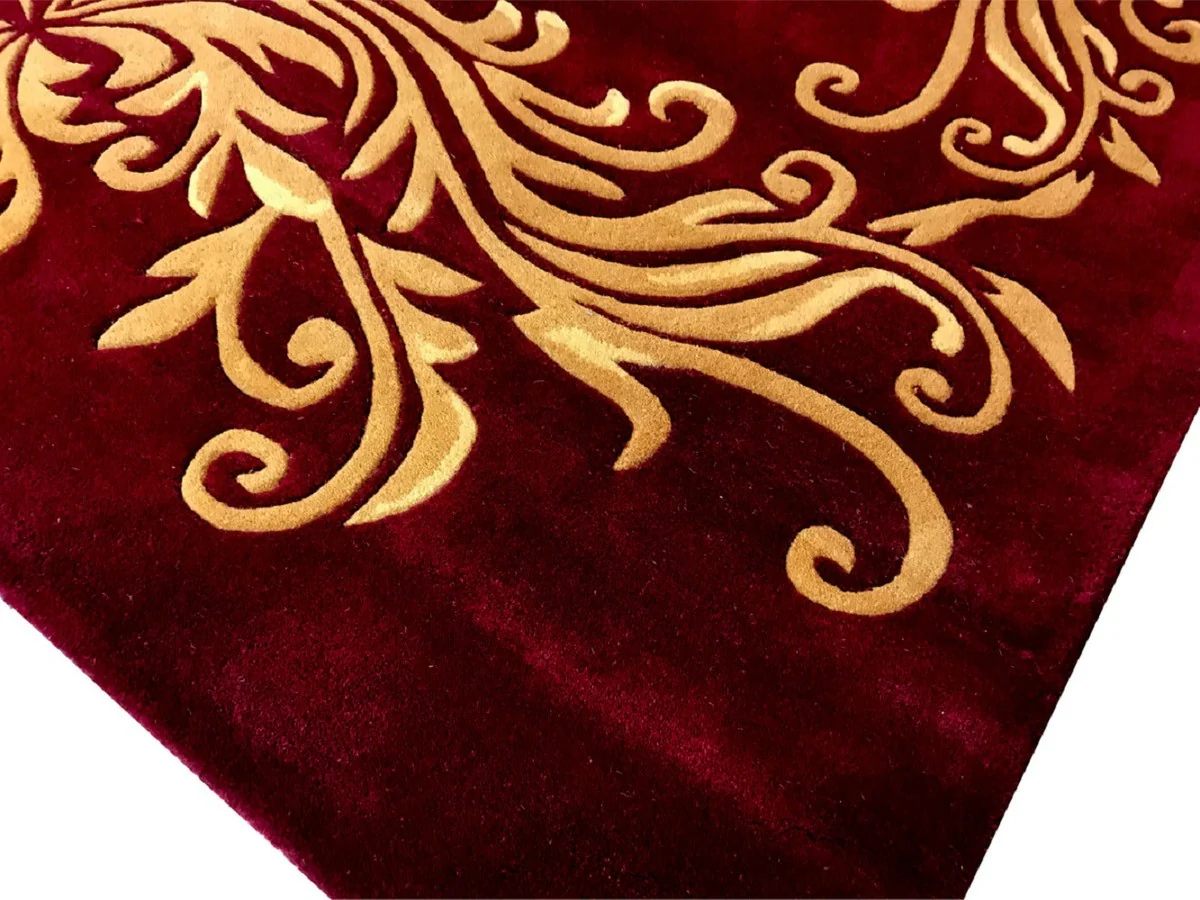 Pomp??s de Casa Padrino alfombra de lujo de Harald Gl??ckler 80 x 150 cm corona rojo burdeos / oro - alfombra de dise?o barroco - tejido a mano de lana