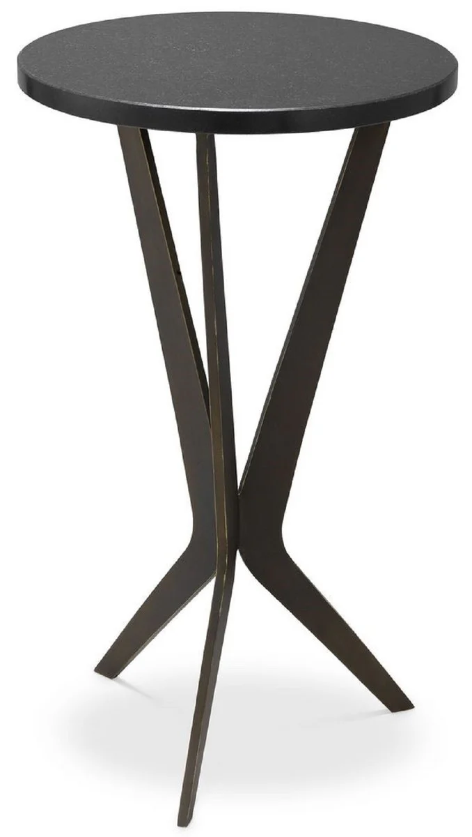 Casa Padrino mesa auxiliar de lujo negro / bronce ? 30,5 x A. 52 cm - Mesa redonda con tapa de granito y patas de metal - Muebles de sal¨®n - Muebles de Lujo