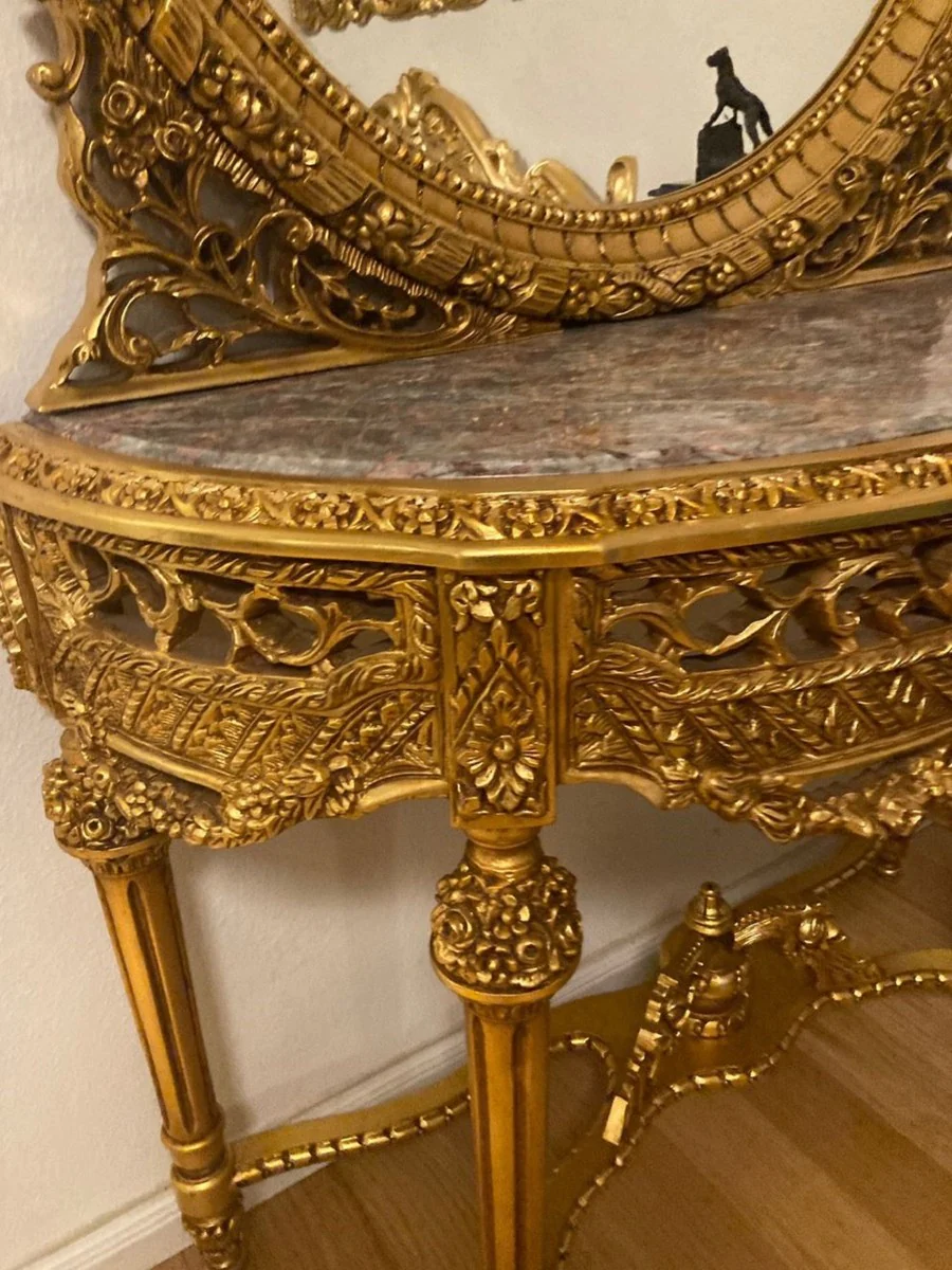 Casa Padrino consola de espejo barroco con tapa de m¨¢rmol oro / gris - Magn¨ªfica consola barroca con espejo - Muebles de armario estilo barroco - Muebles barrocos - Muebles de estilo antiguo