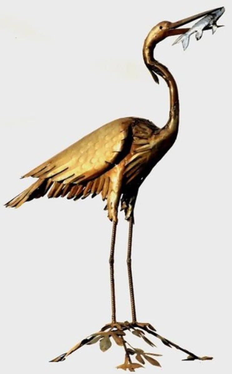 Casa Padrino escultura de decoración de jardín garza pájaro con pez óxido / plata 50 x 105 x A. 110 cm - Figura de decoración de jardín elegante - Figura de jardín resistente a la intemperie