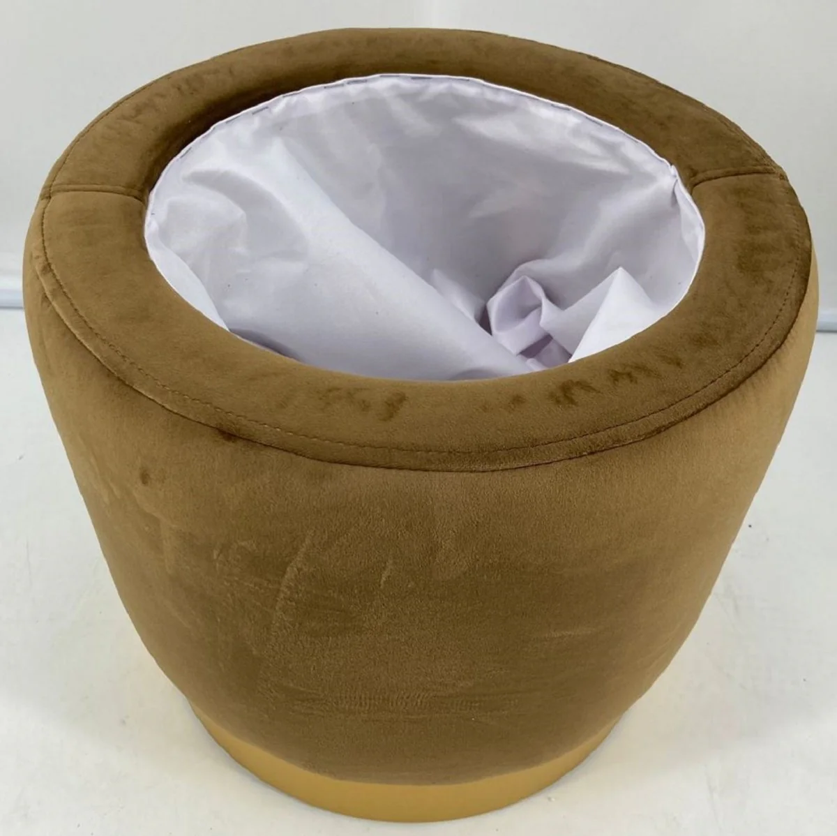 Casa Padrino taburete de lujo ocre / oro ? 41 x A. 43 cm - Taburete redondo de terciopelo con tapa y espacio de almacenamiento - Muebles de Sal¨®n