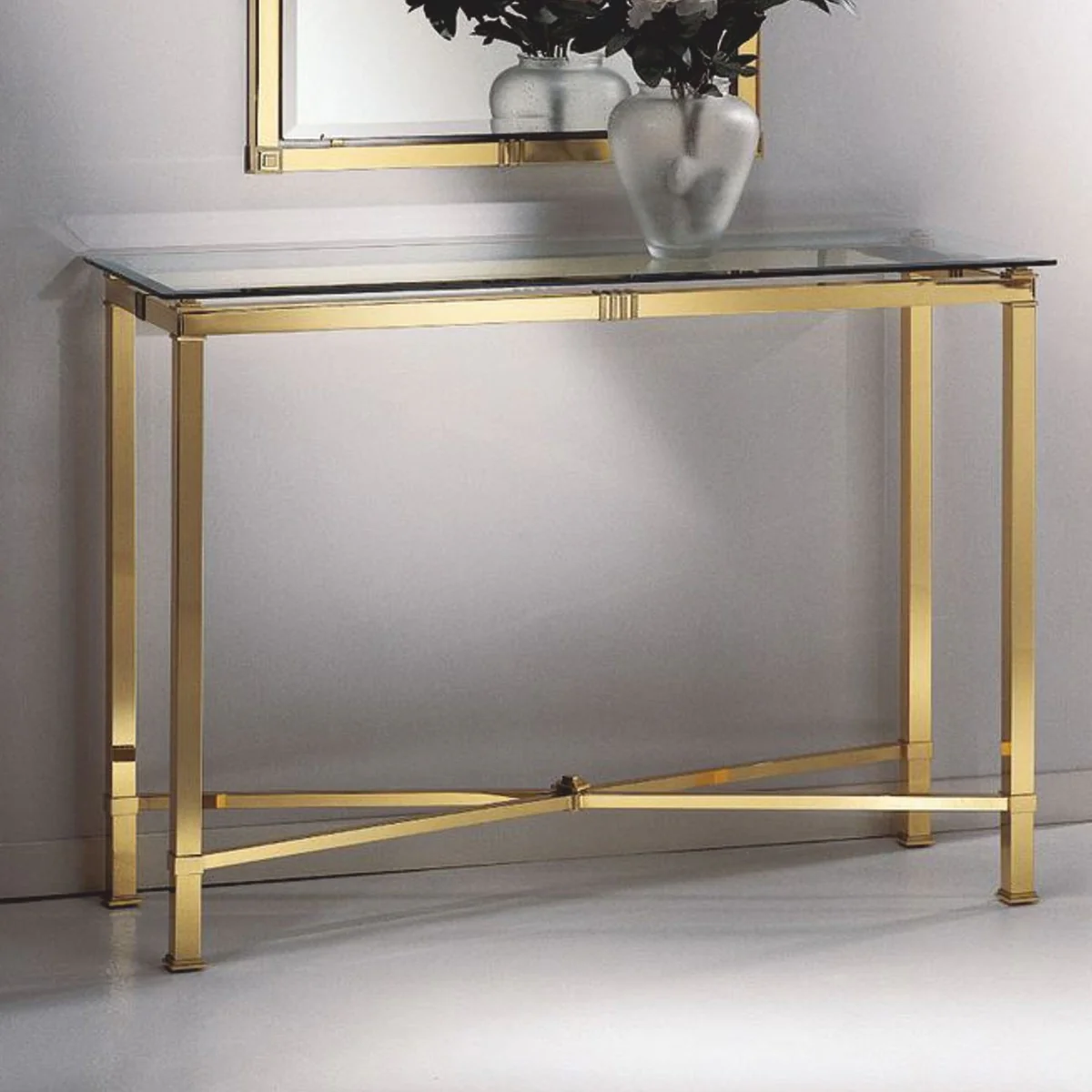 Casa Padrino consola de lujolat¨®n brillante / lat¨®n satinado 110 cm - Hecho en Italia