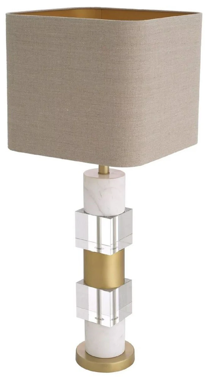 Casa Padrino lámpara de mesa de lujo latón antiguo / blanco / beige 35 x 35 x A. 87 cm - Lámpara de escritorio con mármol y cristal - Calidad de Lujo
