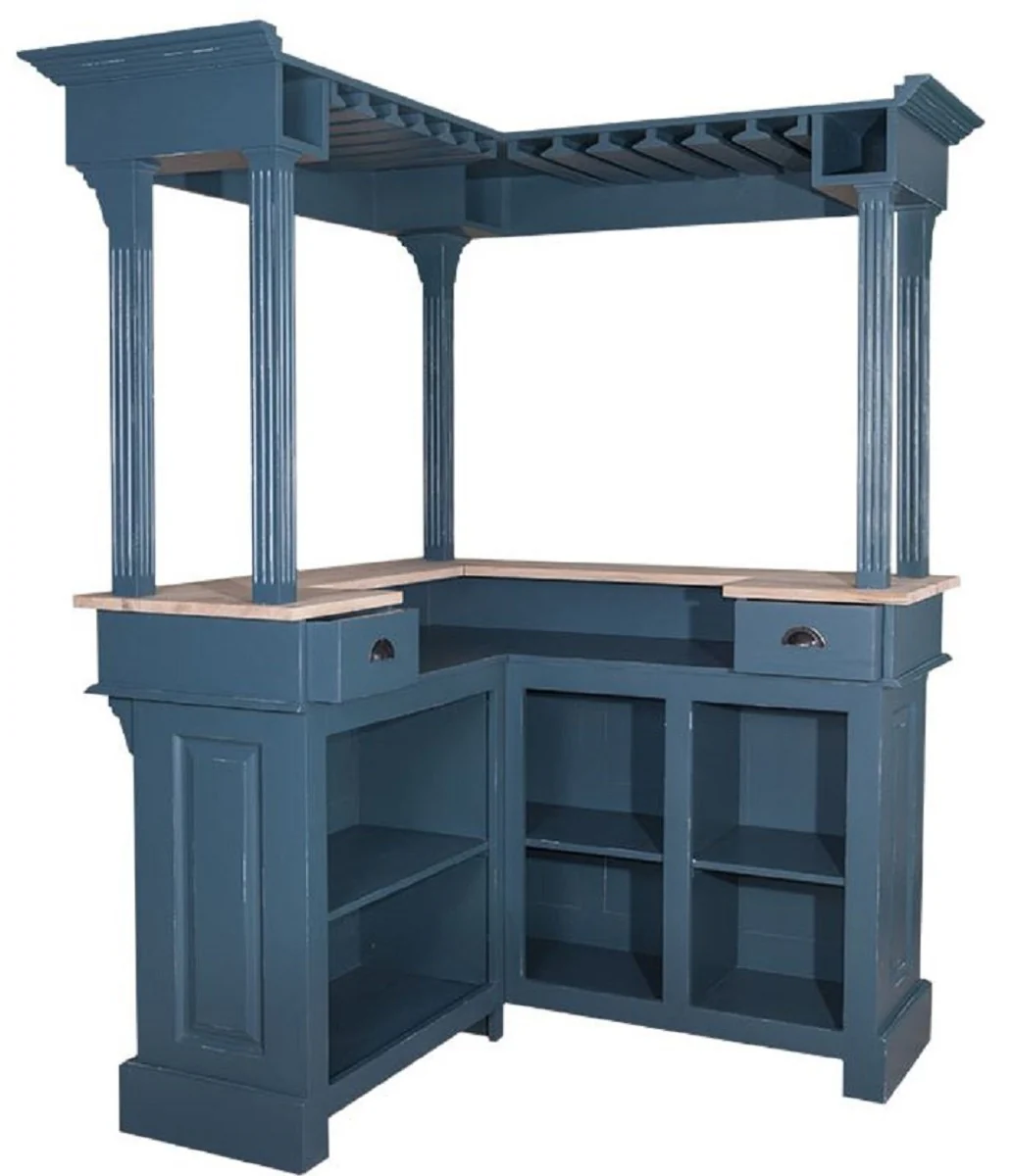 Casa Padrino barra de bar de estilo campestre azul antiguo / natural 148 x 148 x A. 210 cm - Barra de bar de madera maciza - Muebles de bar de madera maciza - Muebles de bar en estilo campestre